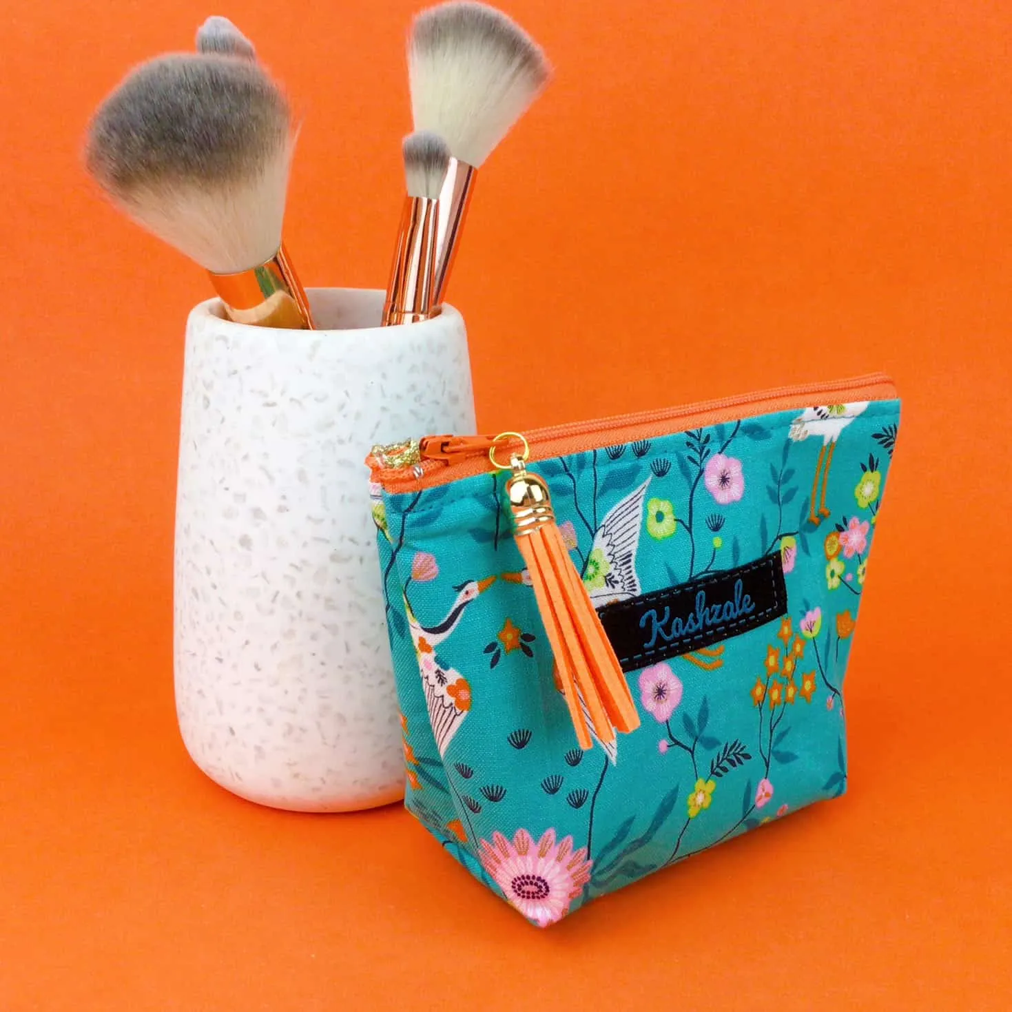 Aqua Cranes Small Makeup Bag.  Aqua Small Makeup Bag