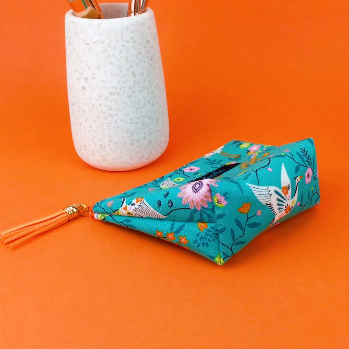 Aqua Cranes Small Makeup Bag.  Aqua Small Makeup Bag