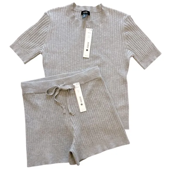 AQUA Ribbed Knit Top &amp; Short Set Size S NWT