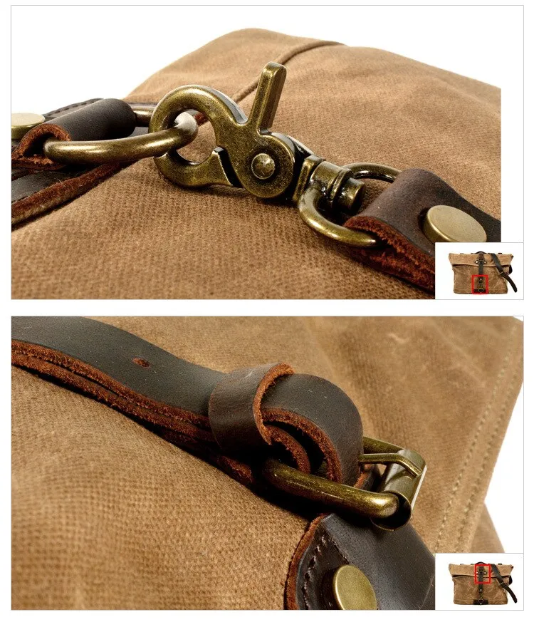 Armada Canvas Messenger Bag Biker Bag, Army Green/Brown/Gray, 14 inches