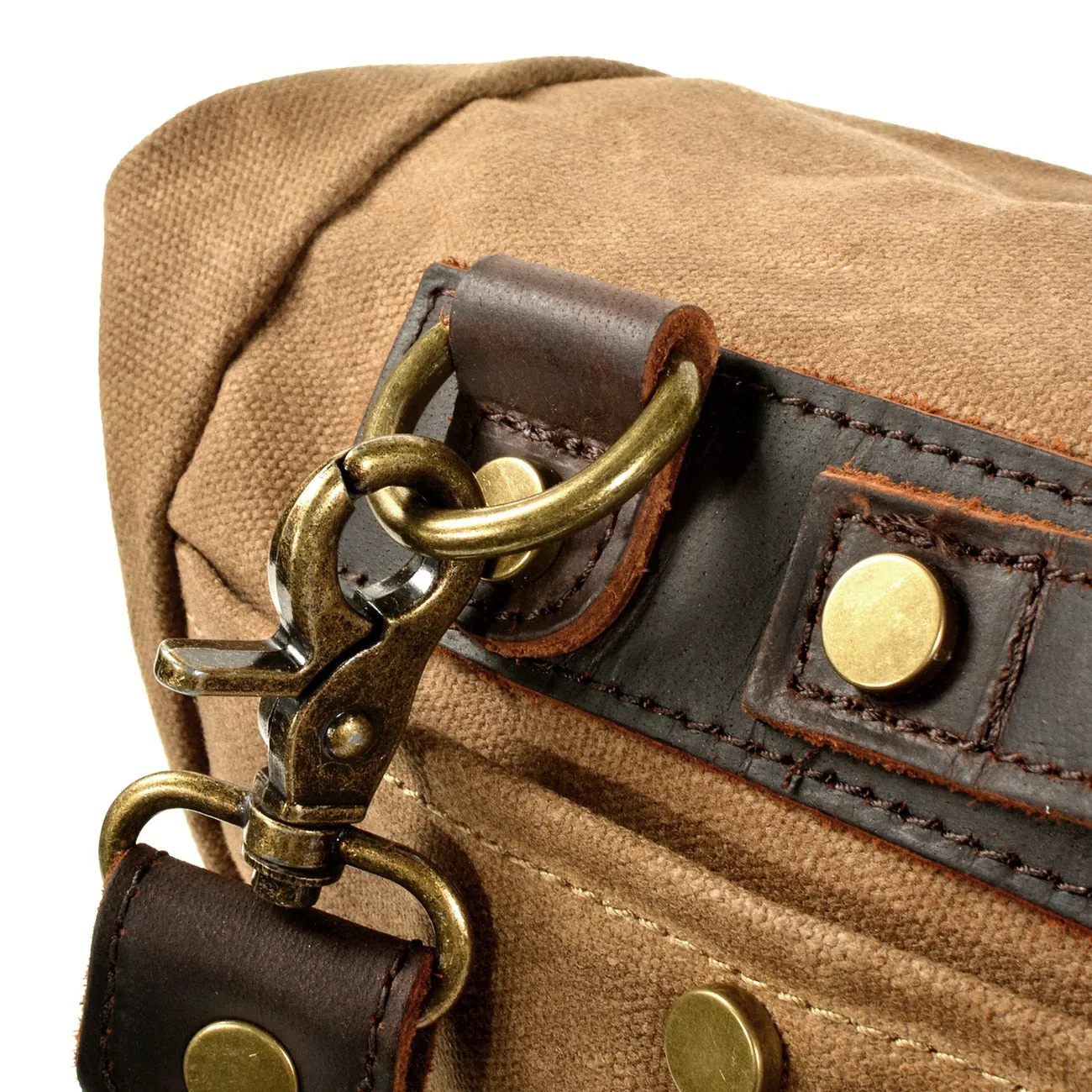 Armada Canvas Messenger Bag Biker Bag, Army Green/Brown/Gray, 14 inches