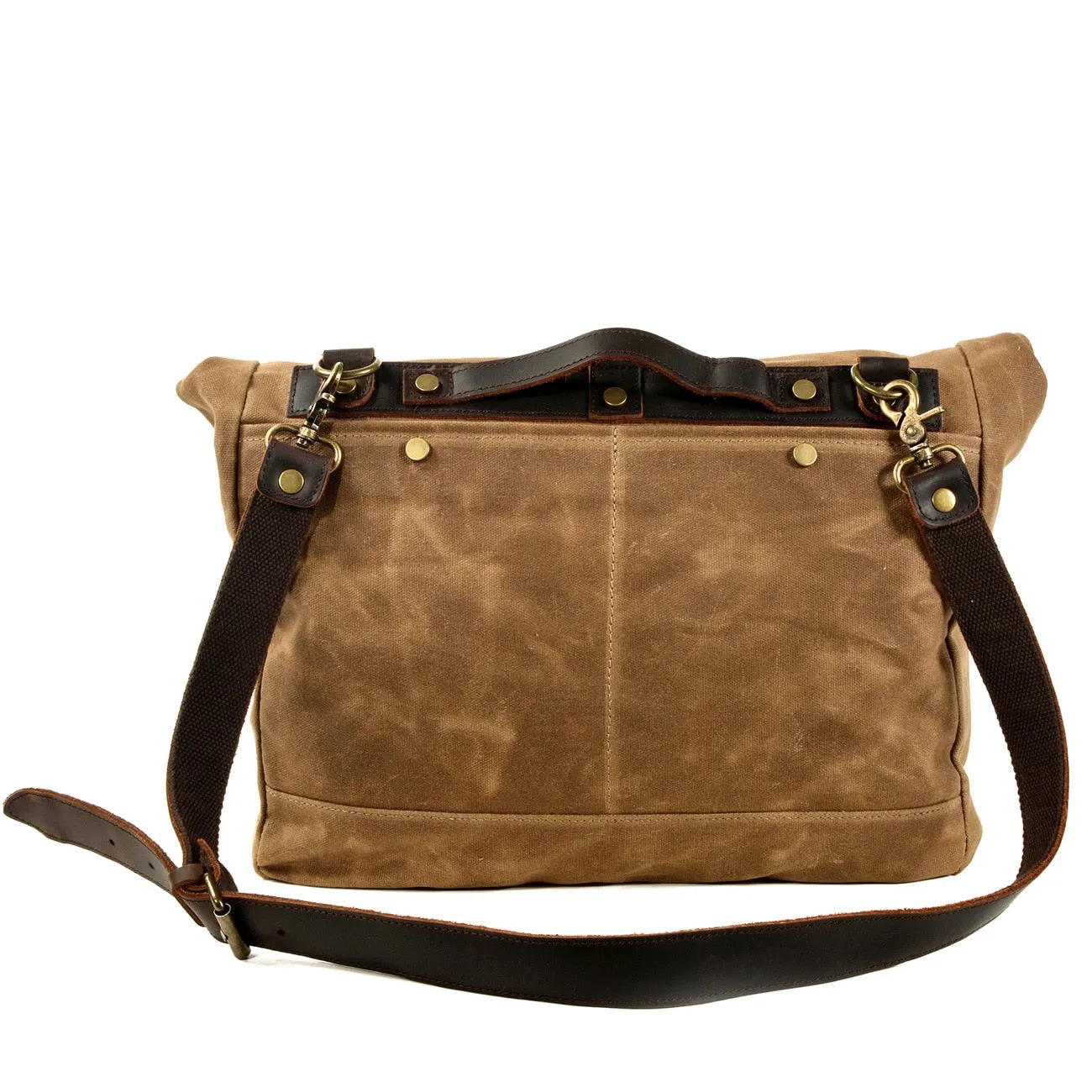 Armada Canvas Messenger Bag Biker Bag, Army Green/Brown/Gray, 14 inches