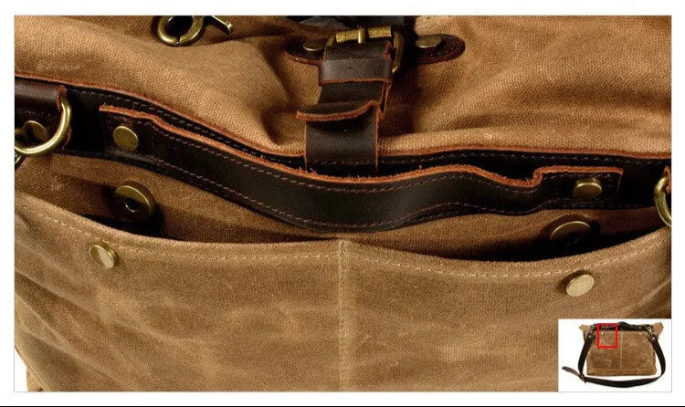 Armada Canvas Messenger Bag Biker Bag, Army Green/Brown/Gray, 14 inches
