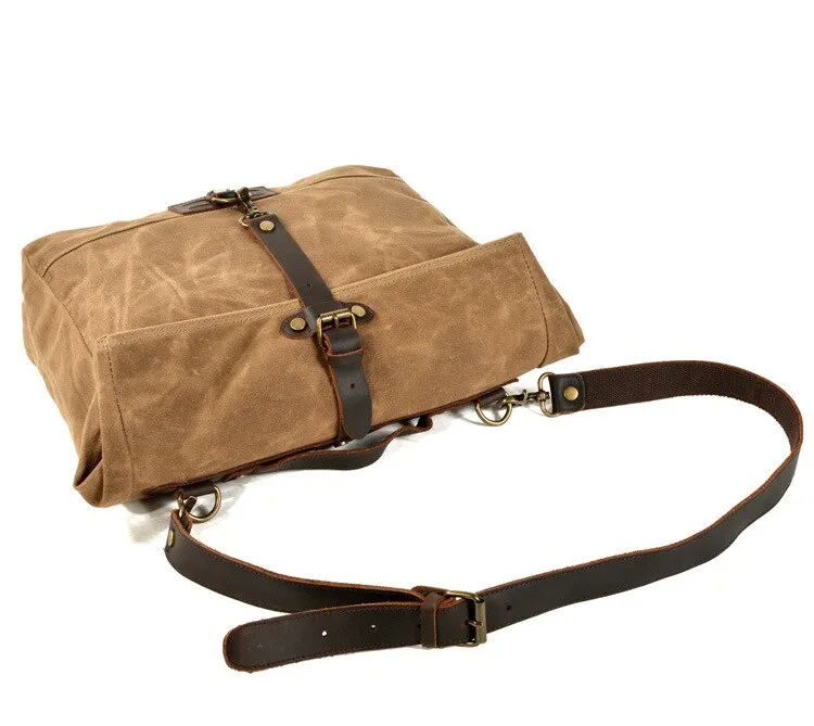 Armada Canvas Messenger Bag Biker Bag, Army Green/Brown/Gray, 14 inches