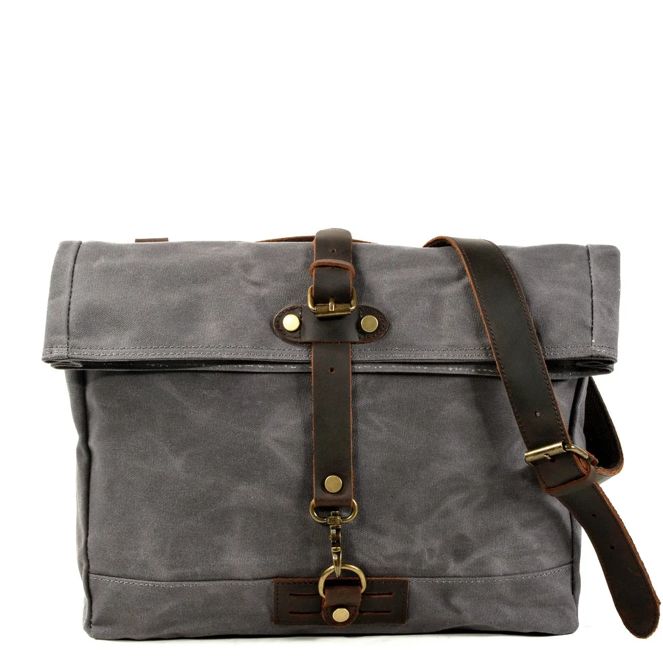 Armada Canvas Messenger Bag Biker Bag, Army Green/Brown/Gray, 14 inches