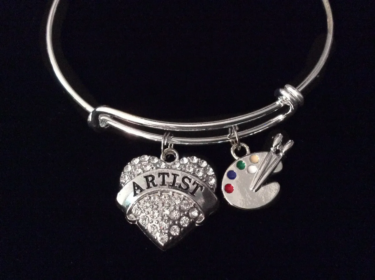 Artist Art Brushes Paint Pallet Expandable Charm Bracelet Silver Adjustable Wire Bangle Stacking Gift