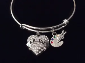 Artist Art Brushes Paint Pallet Expandable Charm Bracelet Silver Adjustable Wire Bangle Stacking Gift