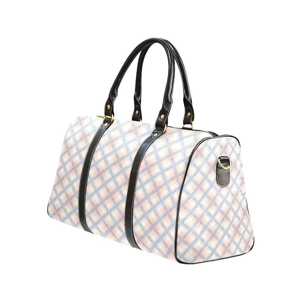 Audra Pink, Blue and Ivory Plaid Travel Bag - Black Handles