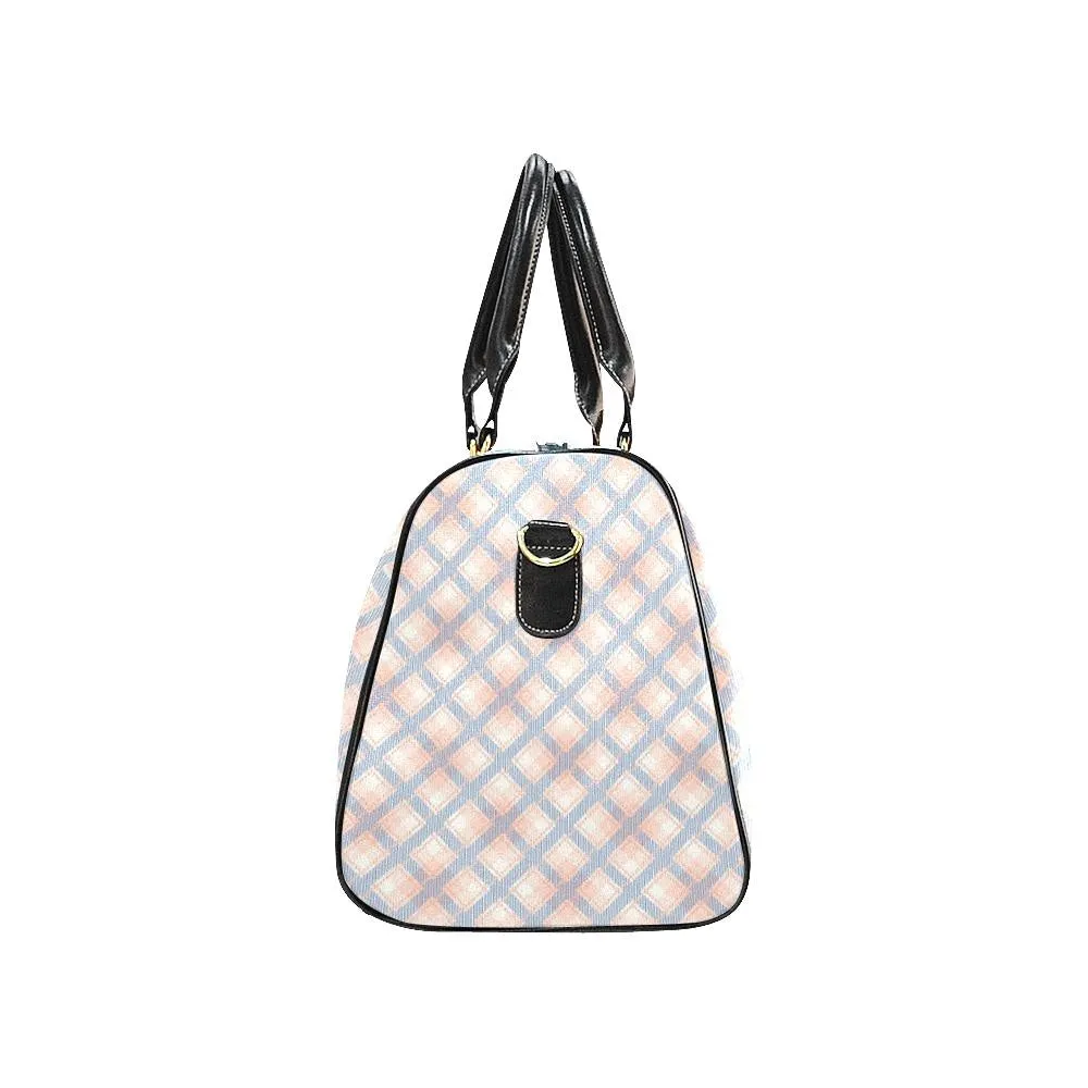Audra Pink, Blue and Ivory Plaid Travel Bag - Black Handles