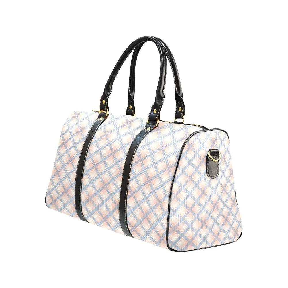 Audra Pink, Blue and Ivory Plaid Travel Bag - Black Handles