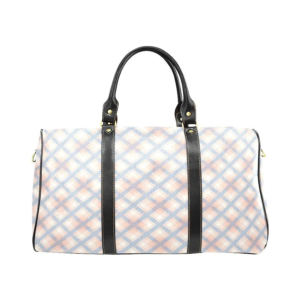 Audra Pink, Blue and Ivory Plaid Travel Bag - Black Handles
