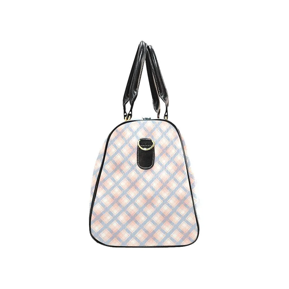 Audra Pink, Blue and Ivory Plaid Travel Bag - Black Handles