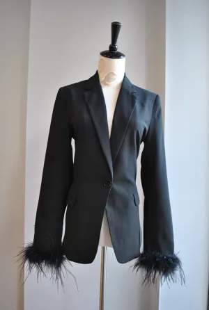 BLACK FIT BLAZER WITH FEATHERS