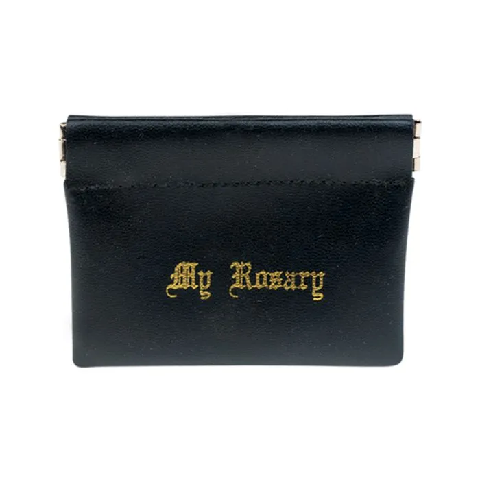 Black Vinyl Leatherette Rosary Pouch (Squeeze open and Snaps Closed)