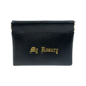 Black Vinyl Leatherette Rosary Pouch (Squeeze open and Snaps Closed)