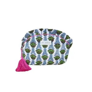 Block Print Cosmetic Bag -Green & Blue Medium
