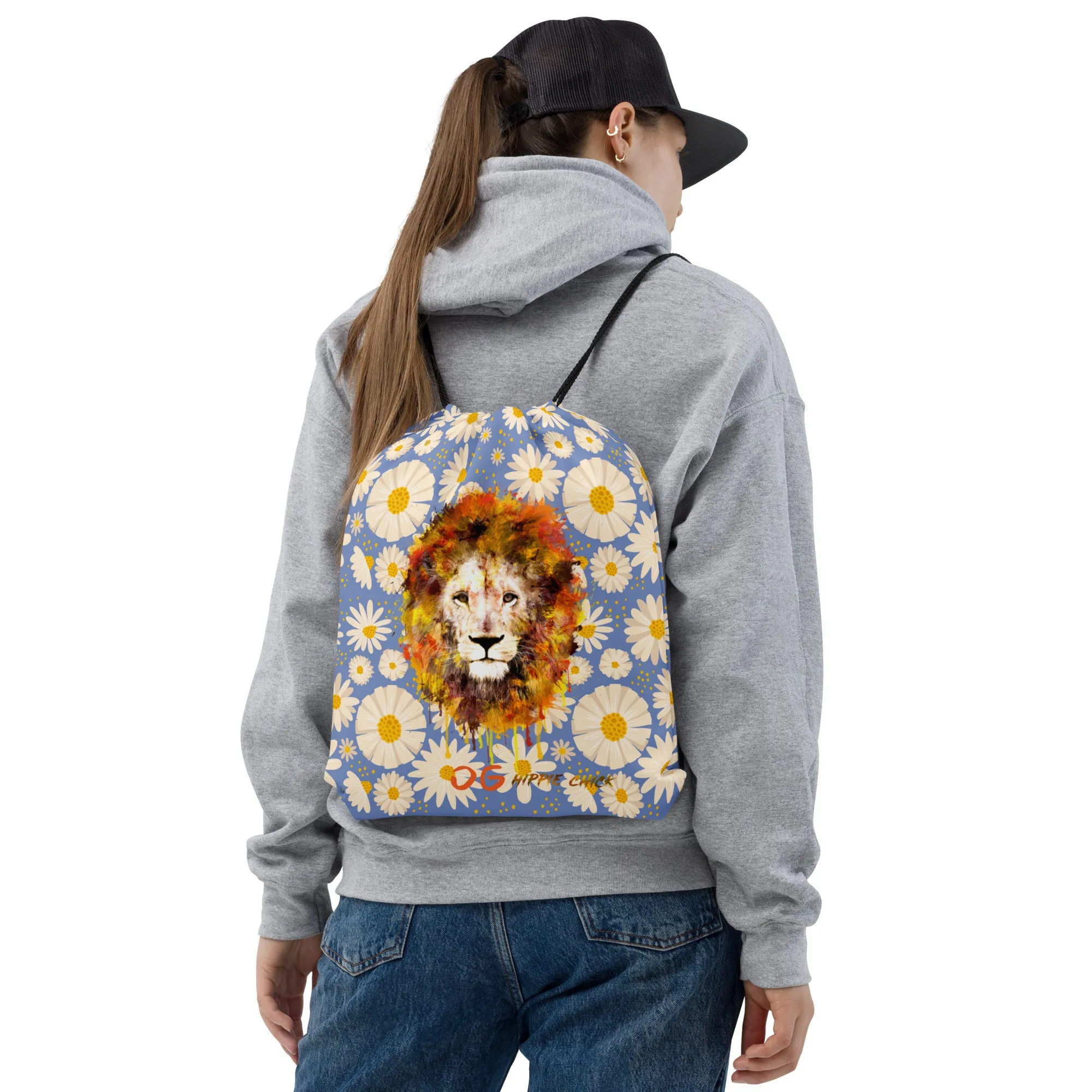 Blue Daisies Drawstring Bag