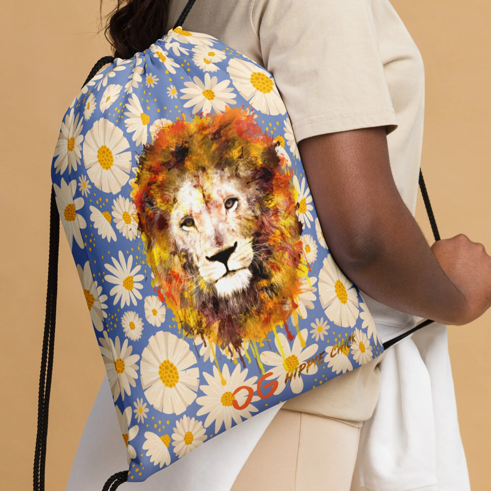 Blue Daisies Drawstring Bag