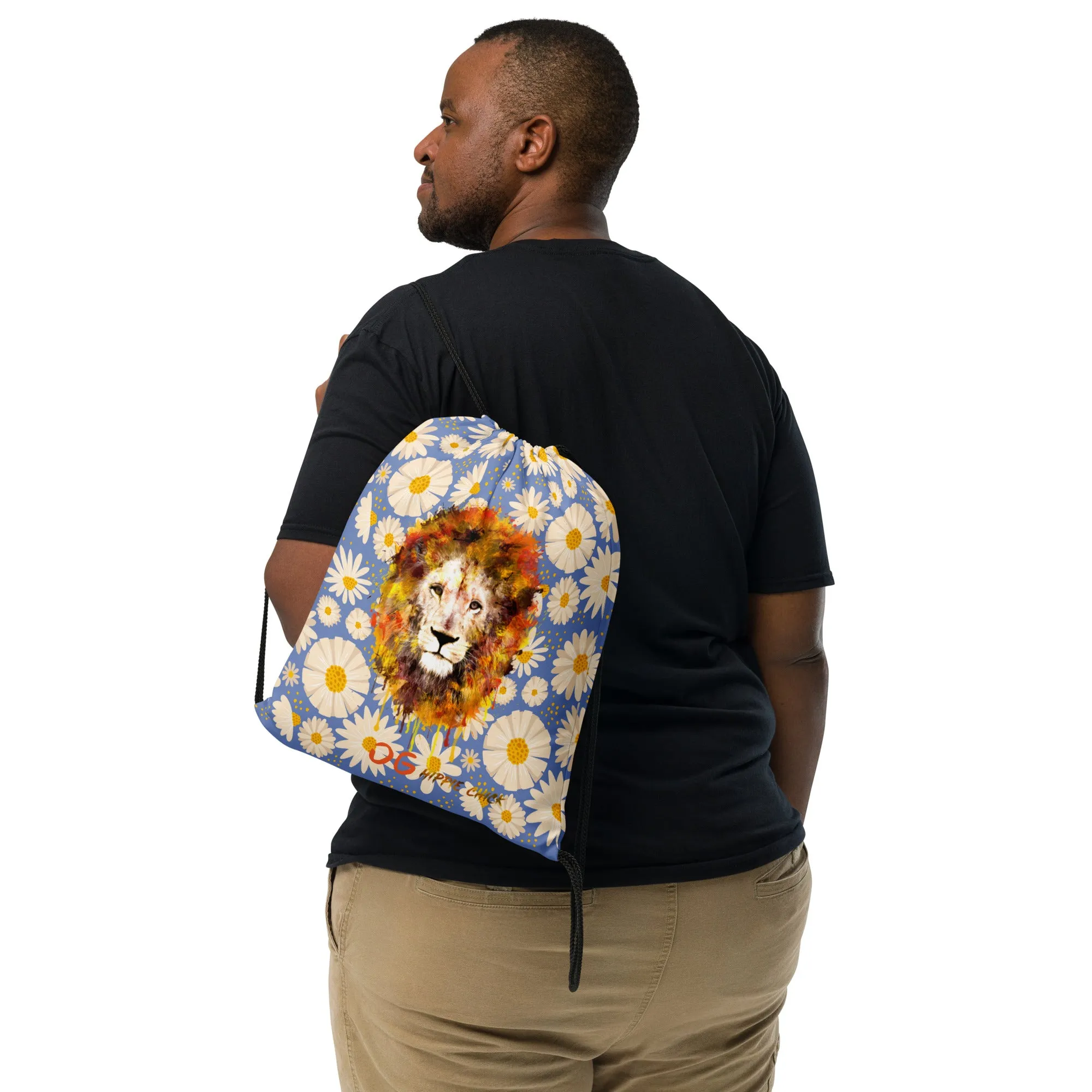 Blue Daisies Drawstring Bag