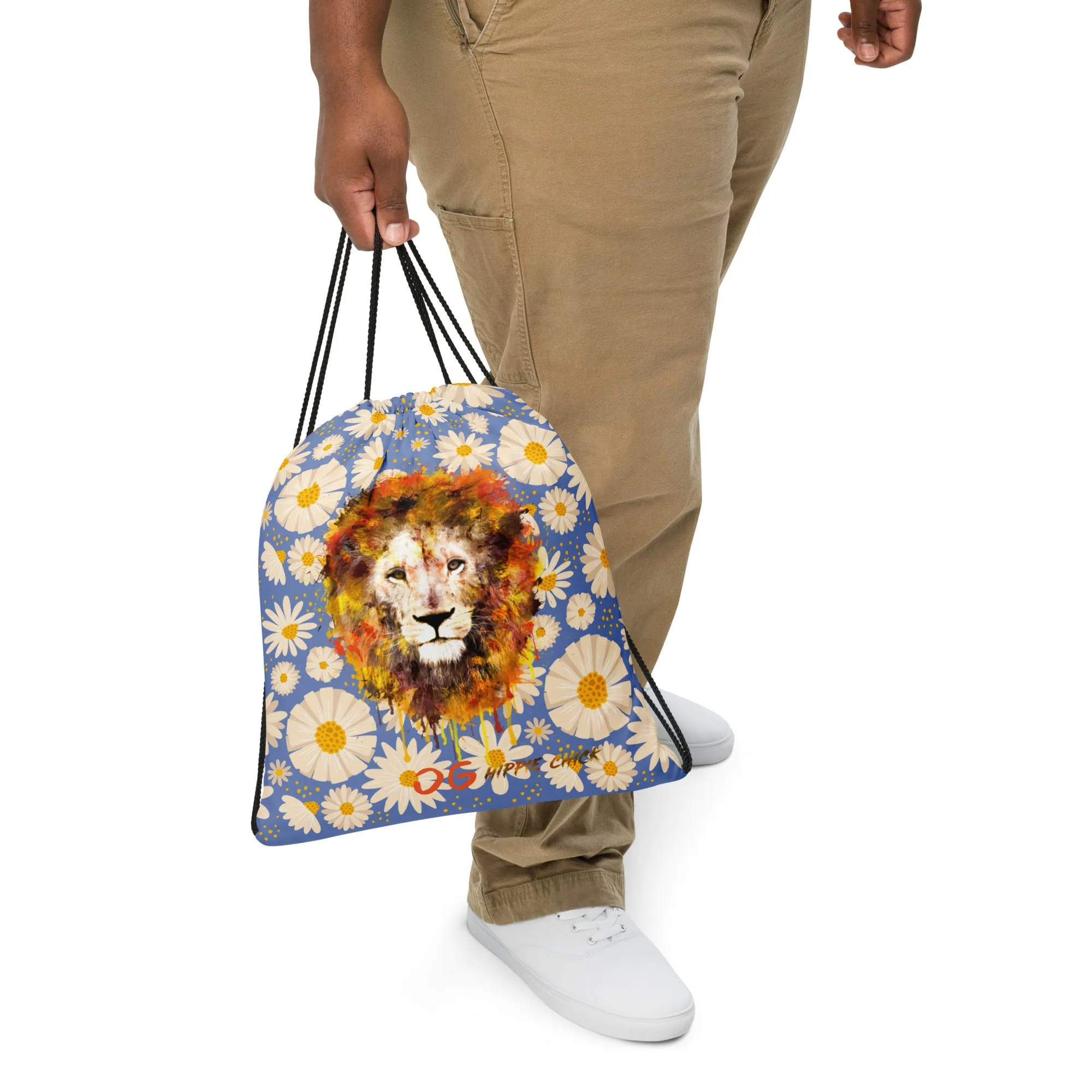 Blue Daisies Drawstring Bag