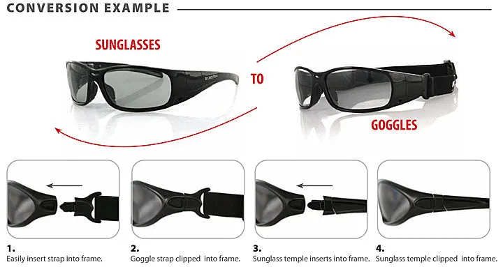 Bobster Gunner Photochromic Convertible Goggles/Sunglasses ~ 509259; Black Frame