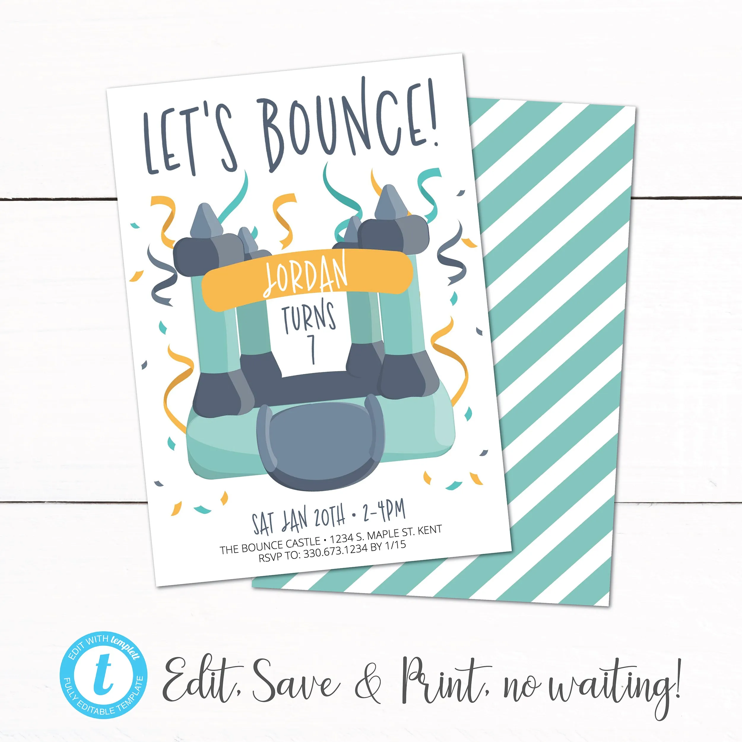 Boys Bounce House Castle Inflatable Birthday Party Invitation