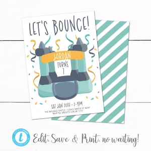 Boys Bounce House Castle Inflatable Birthday Party Invitation