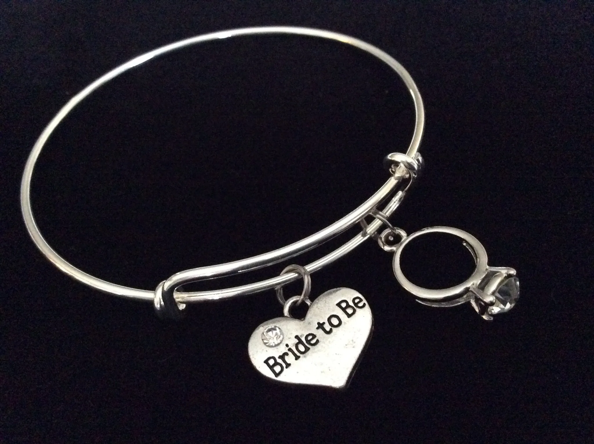 Bride To Be Silver Expandable Charm Bracelet Adjustable Wire Bangle Meaningful Wedding Shower Bridal Trendy Gift