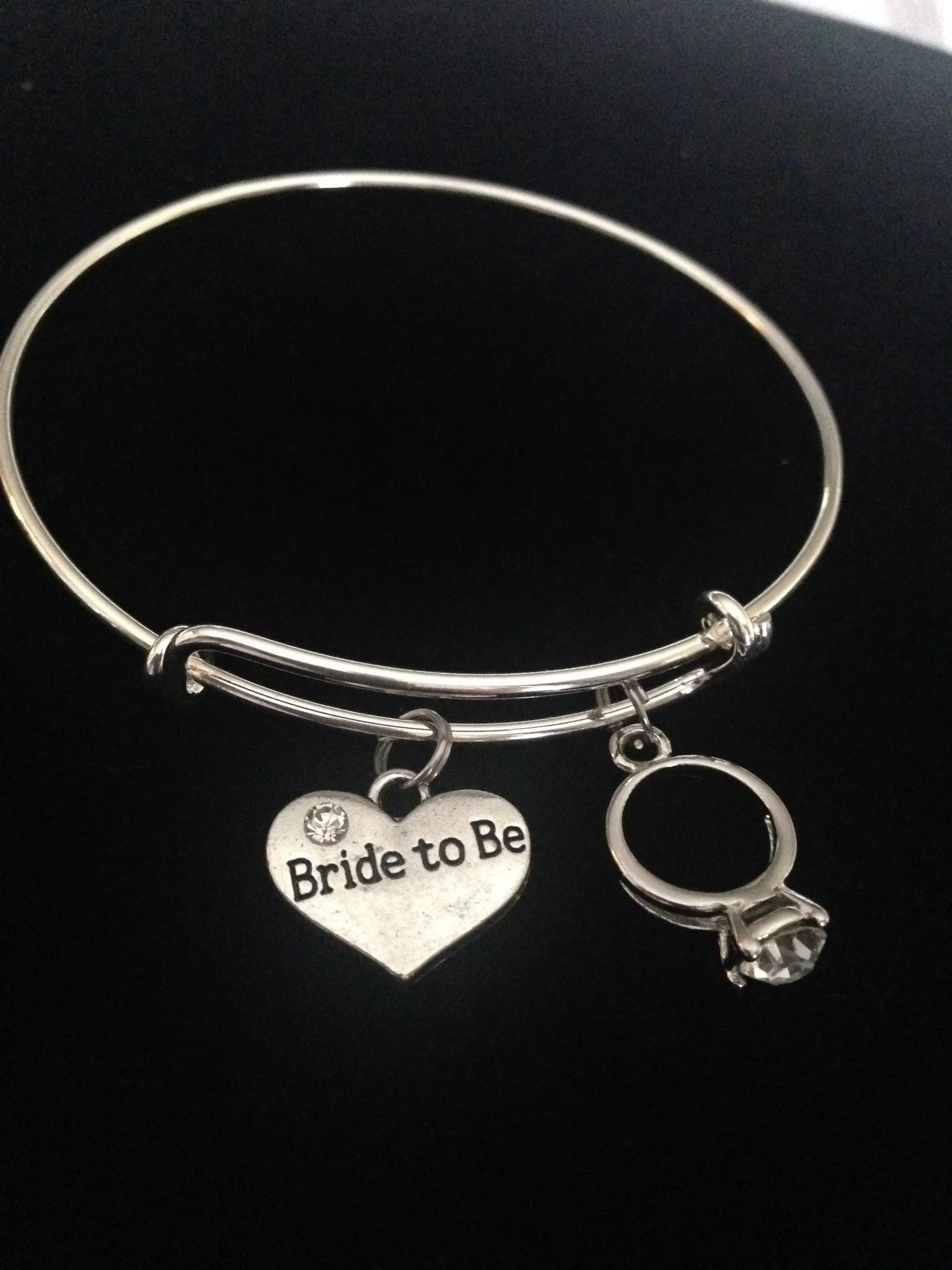 Bride To Be Silver Expandable Charm Bracelet Adjustable Wire Bangle Meaningful Wedding Shower Bridal Trendy Gift