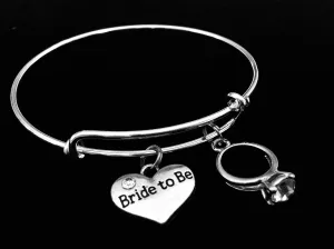 Bride To Be Silver Expandable Charm Bracelet Adjustable Wire Bangle Meaningful Wedding Shower Bridal Trendy Gift