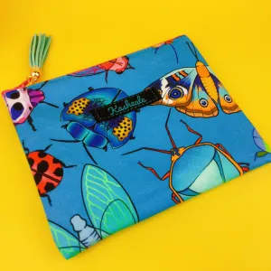 Buggin Blue Clutch, Small makeup bag. Kasey Rainbow Design.