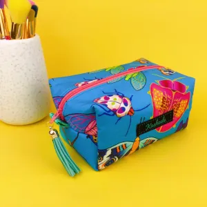 Buggin Blue Medium Box Makeup Bag. Kasey Rainbow Design.