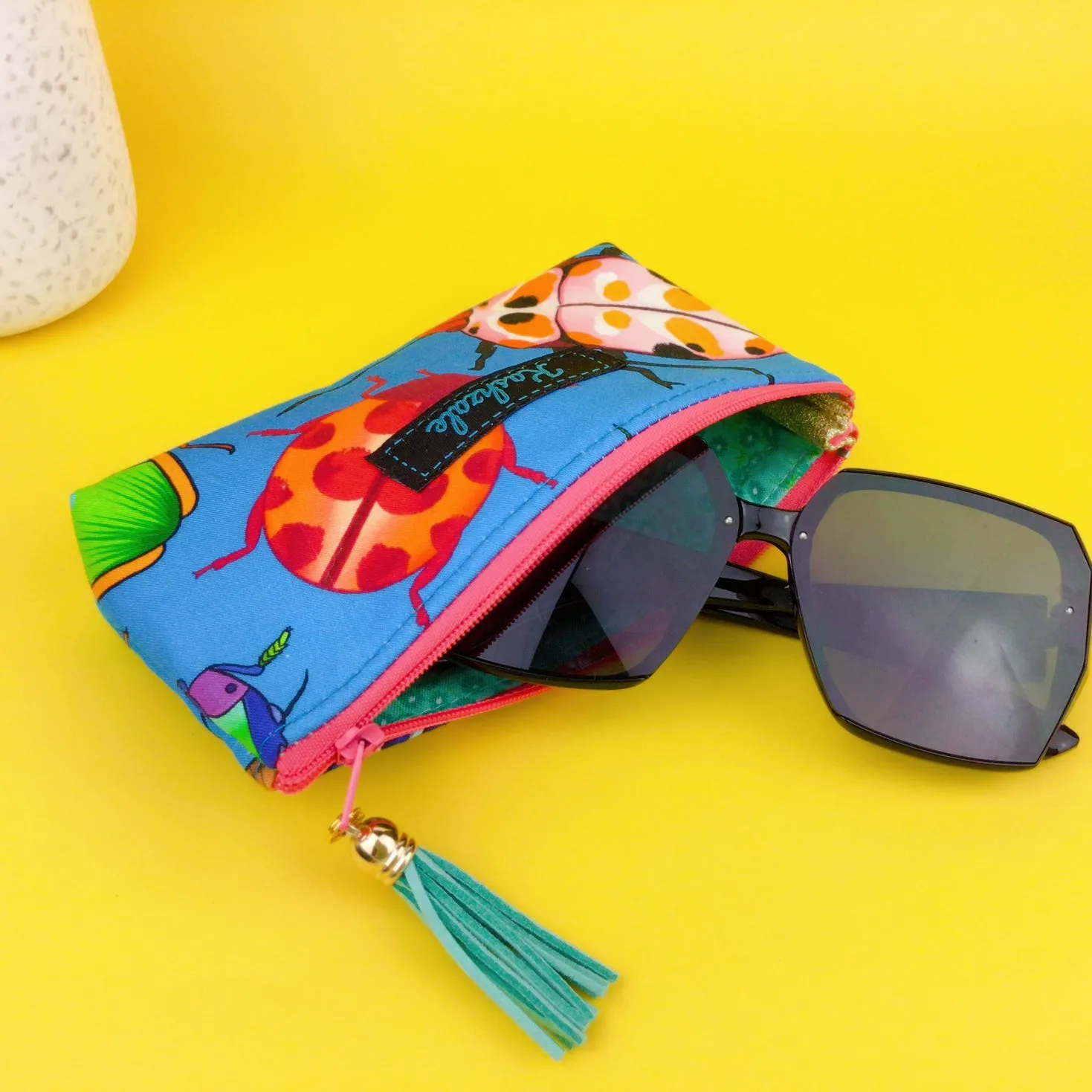 Buggin Blue Sunglasses bag, glasses case. Kasey Rainbow Design