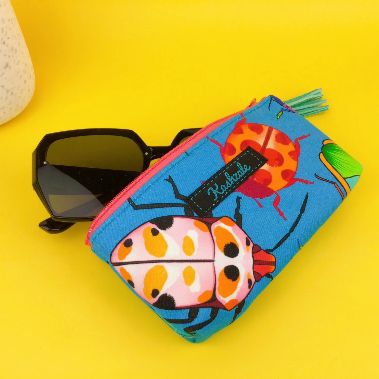 Buggin Blue Sunglasses bag, glasses case. Kasey Rainbow Design