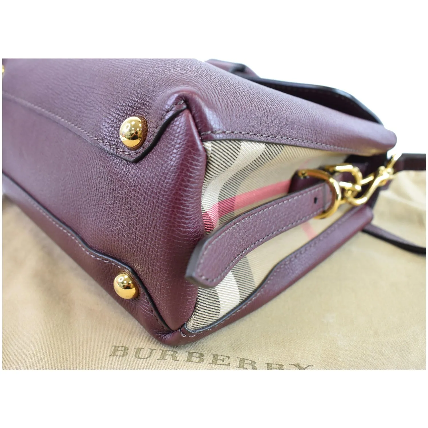 BURBERRY Camberley Small House Check Tote Shoulder Bag Dark Red