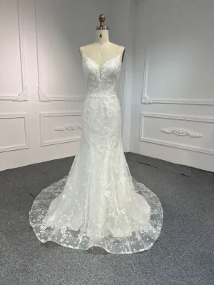BYG#LB44 DEEP V NECKLINE MERMAID WEDDING DRESS WITH SMALL SHOULDER STRAP