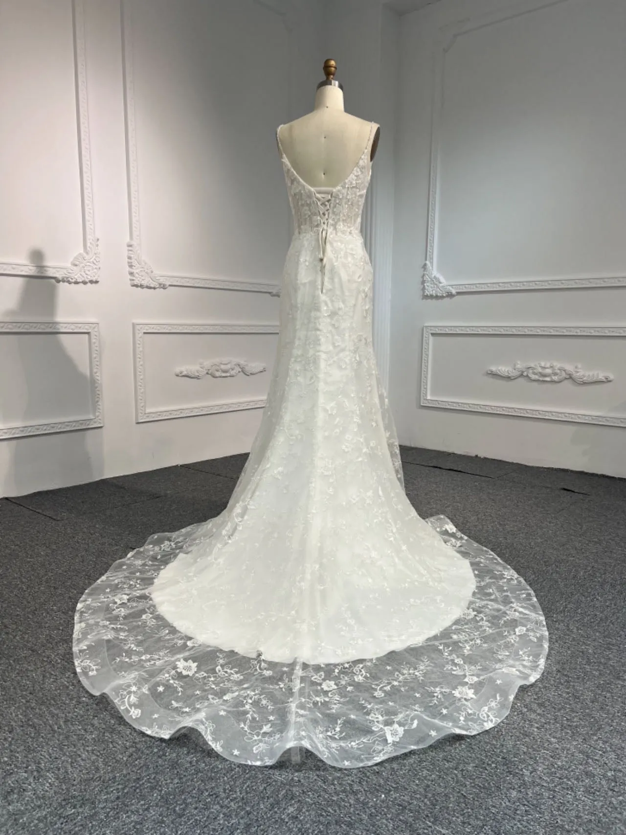 BYG#LB44 DEEP V NECKLINE MERMAID WEDDING DRESS WITH SMALL SHOULDER STRAP