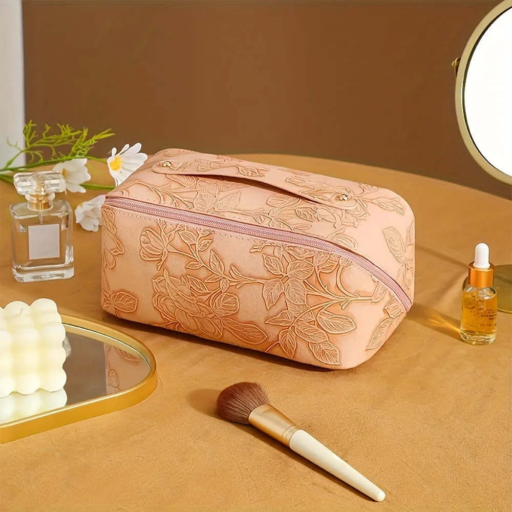 Camila | Floral embossed and spacious storage cosmetic bag