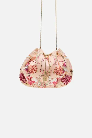 Camilla Drawstring Pouch With Chain Strap Blossoms And Brushstrokes