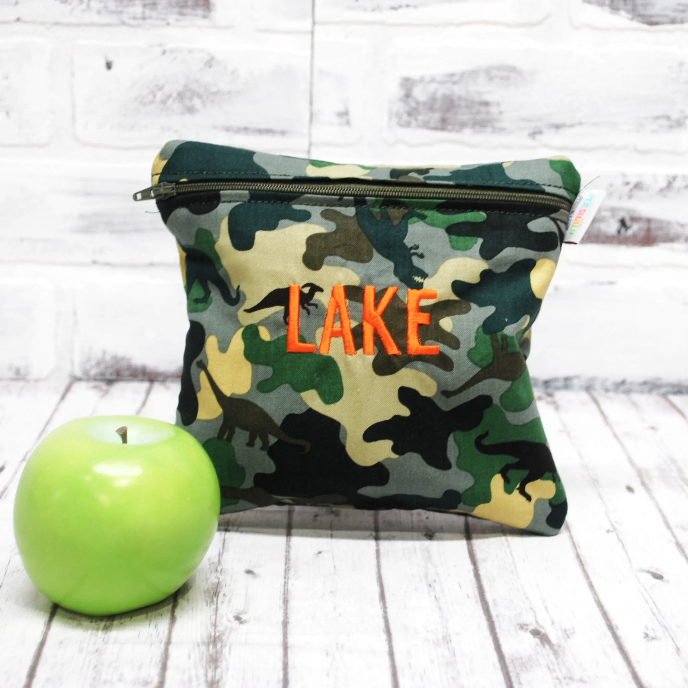 Camo Dino Personalized Reusable Food Bag