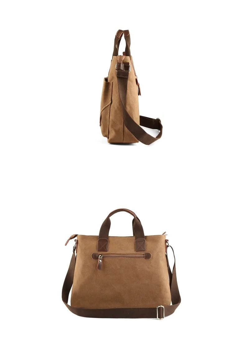 Canvas Briefcase Messenger Bag 13 inches Laptop Carrying Bag - Coyote