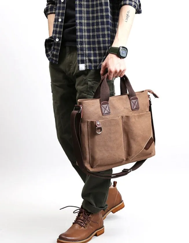 Canvas Briefcase Messenger Bag 13 inches Laptop Carrying Bag - Coyote