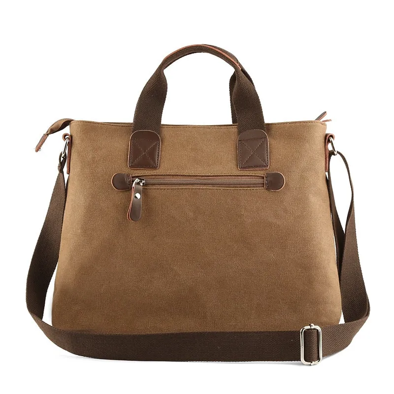 Canvas Briefcase Messenger Bag 13 inches Laptop Carrying Bag - Coyote