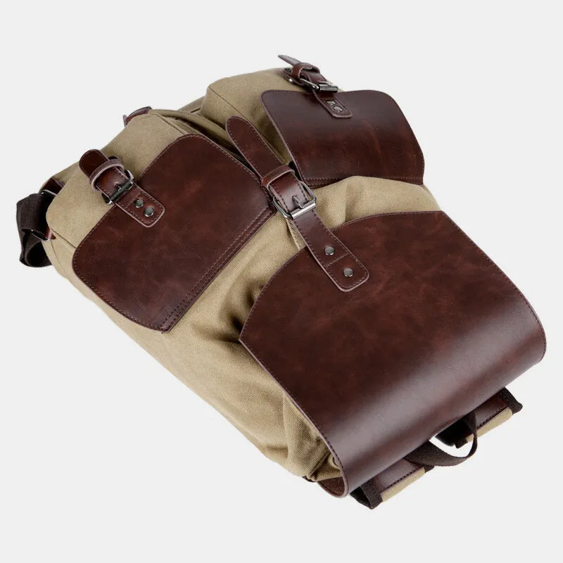 Casual Men Canvas Large Capacity Side Zipper Pocket Backpack 15.6 Inch