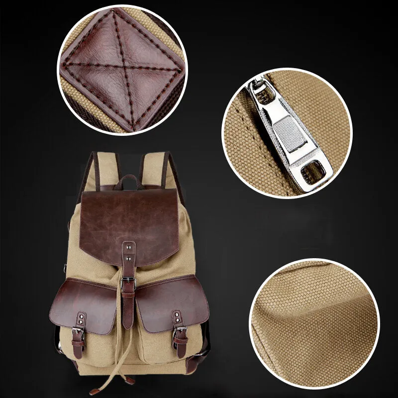 Casual Men Canvas Large Capacity Side Zipper Pocket Backpack 15.6 Inch