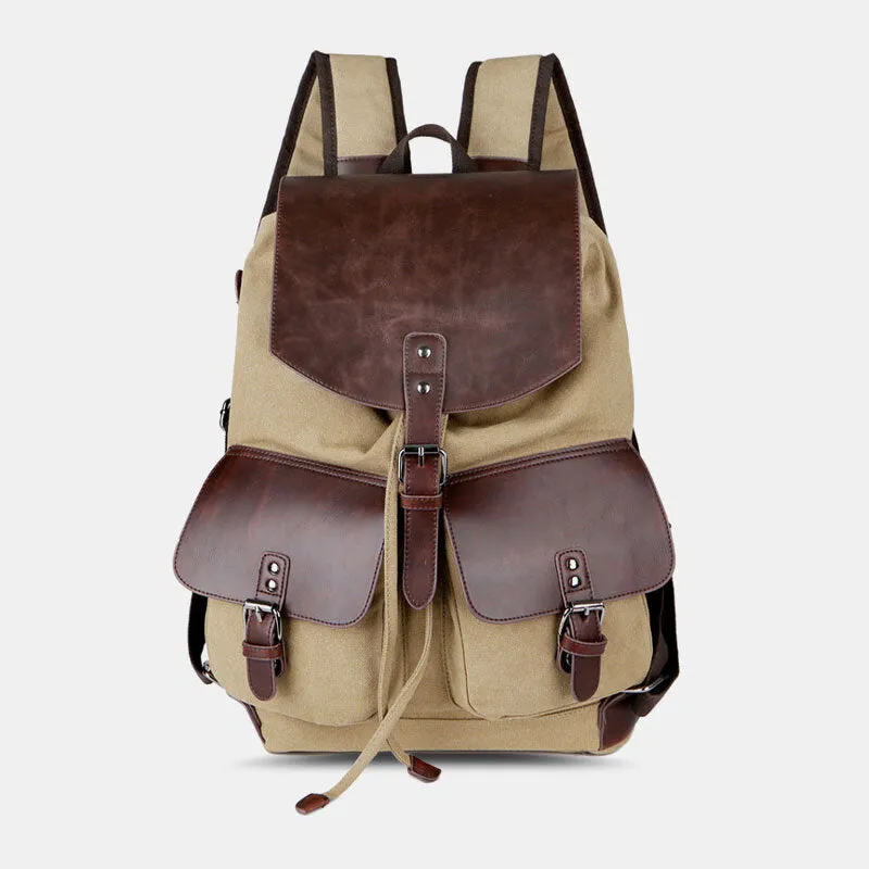 Casual Men Canvas Large Capacity Side Zipper Pocket Backpack 15.6 Inch