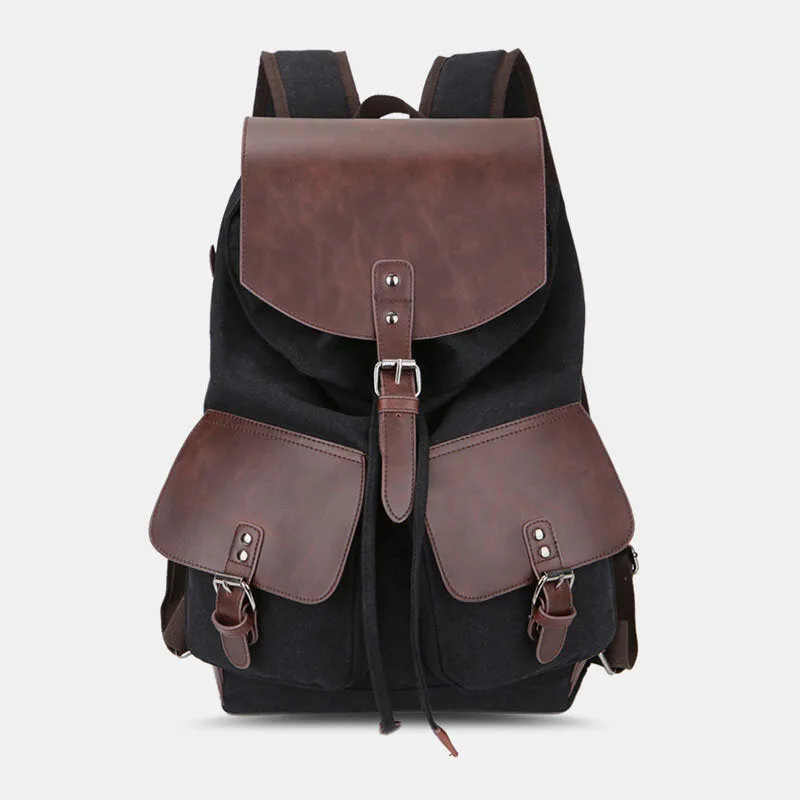 Casual Men Canvas Large Capacity Side Zipper Pocket Backpack 15.6 Inch