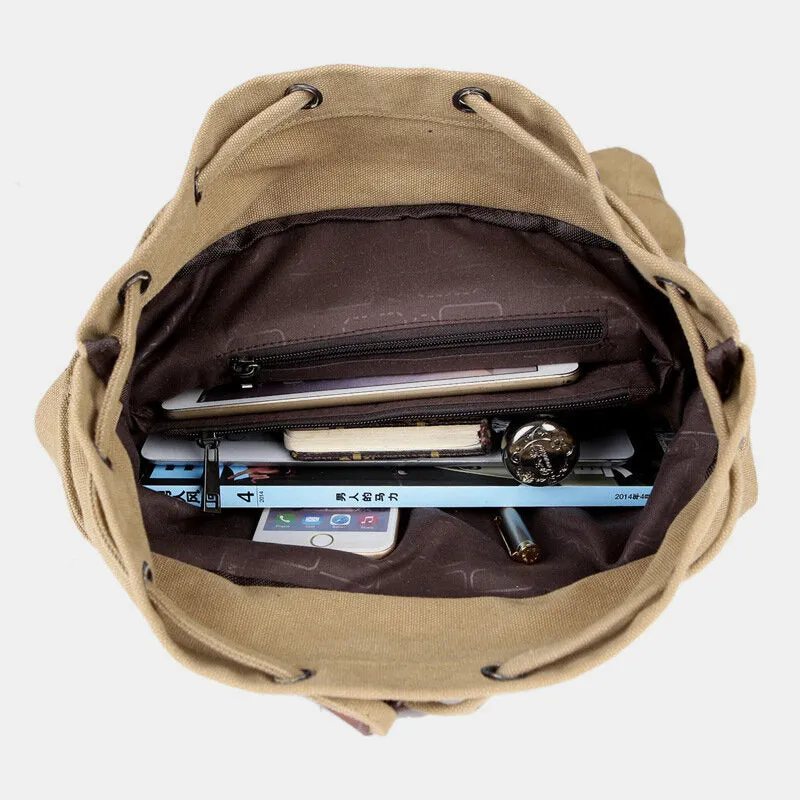 Casual Men Canvas Large Capacity Side Zipper Pocket Backpack 15.6 Inch