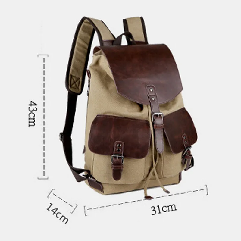 Casual Men Canvas Large Capacity Side Zipper Pocket Backpack 15.6 Inch