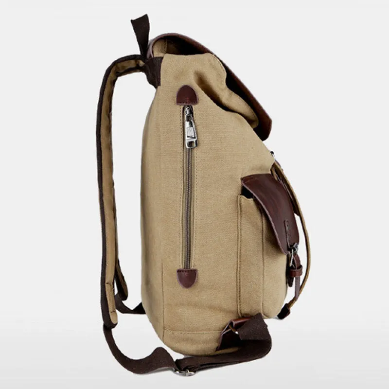 Casual Men Canvas Large Capacity Side Zipper Pocket Backpack 15.6 Inch